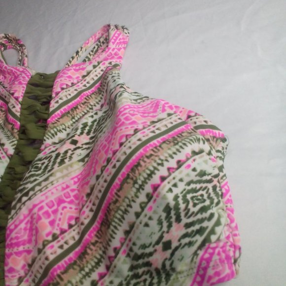 Time And Tru Swim Top M 8-10 Cut-Out Strappy Green Pink - Picture 10 of 14